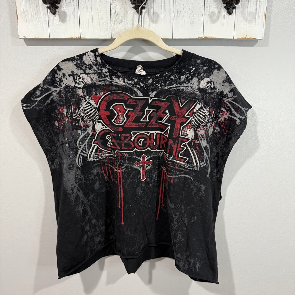 Ozzy Osbourne Cut Off Band Tee Concert Shirt Black Cotton EUC